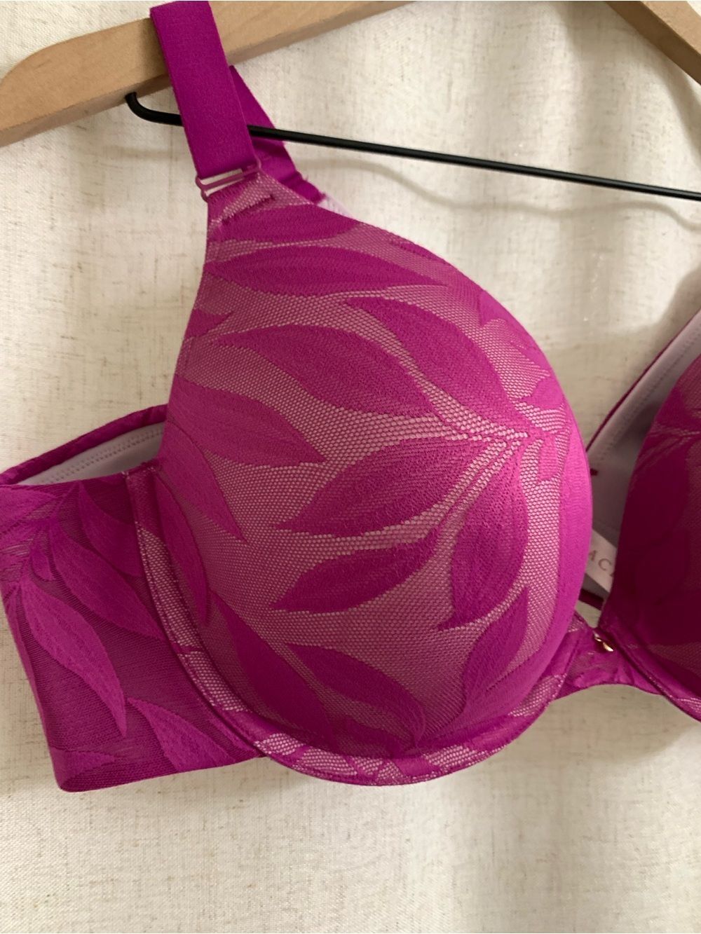 Cacique Invisible Lace Back Smoother Boost Plunge Bra Purple Wine 44B - Picture 4 of 11
